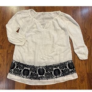 J.Crew Embroidered LinenTie Neck Beach Tunic White Blue Women’s Approx XL